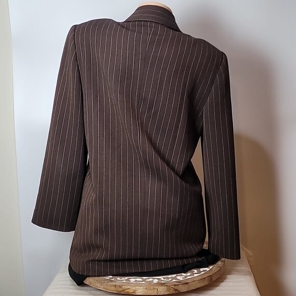 Christian Dior Brown Pinstripe Blazer Jacket Womens Size 12 Classic Tailored Loo - Picture 12 of 15